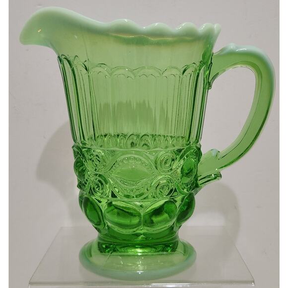 Vintage Moser Eye Winker Green Glass Opalescent Pitcher - Picture 2 of 10